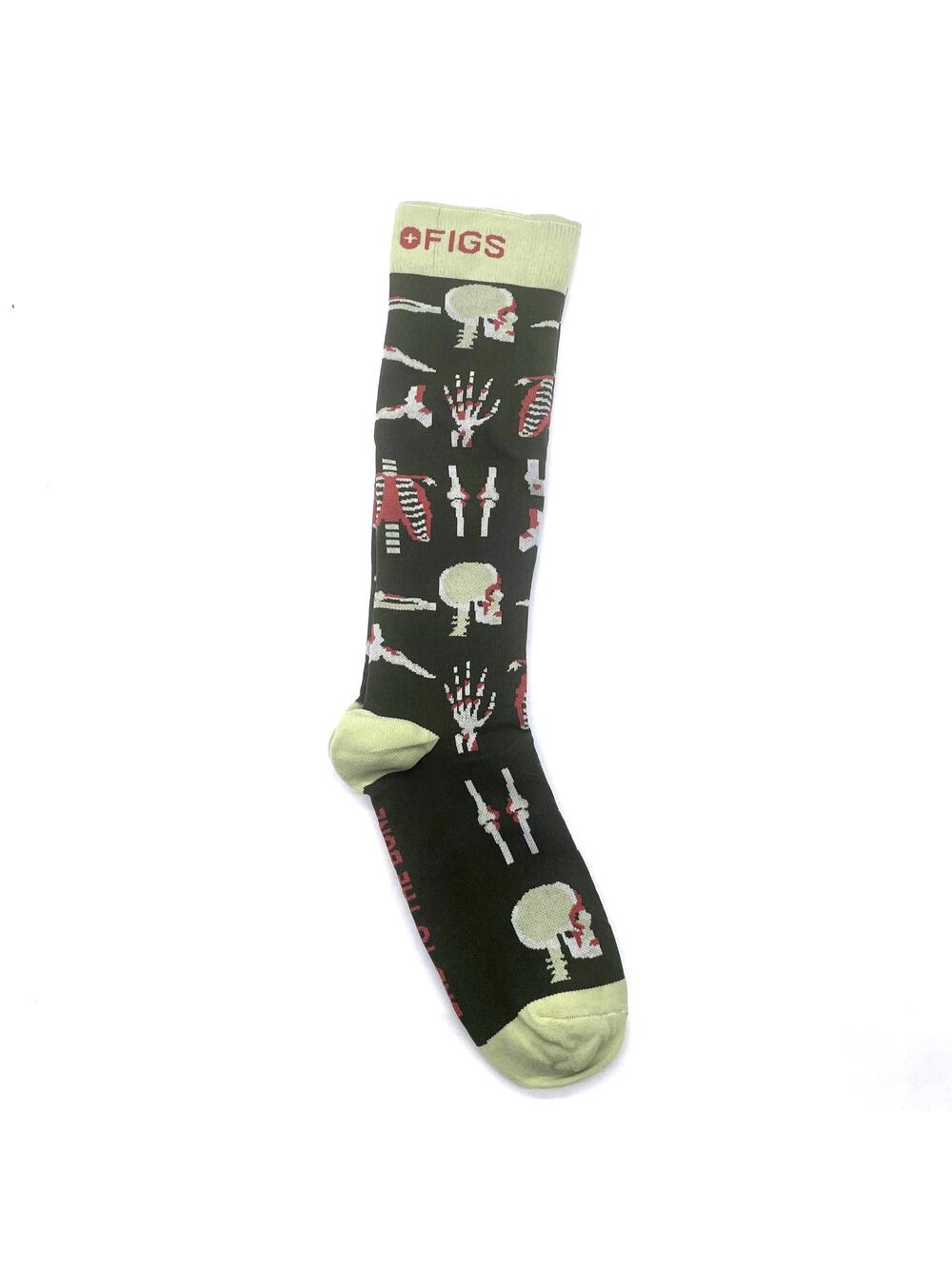 1 Pair FIGS Compression 'Skeleton' Green Socks Size L
